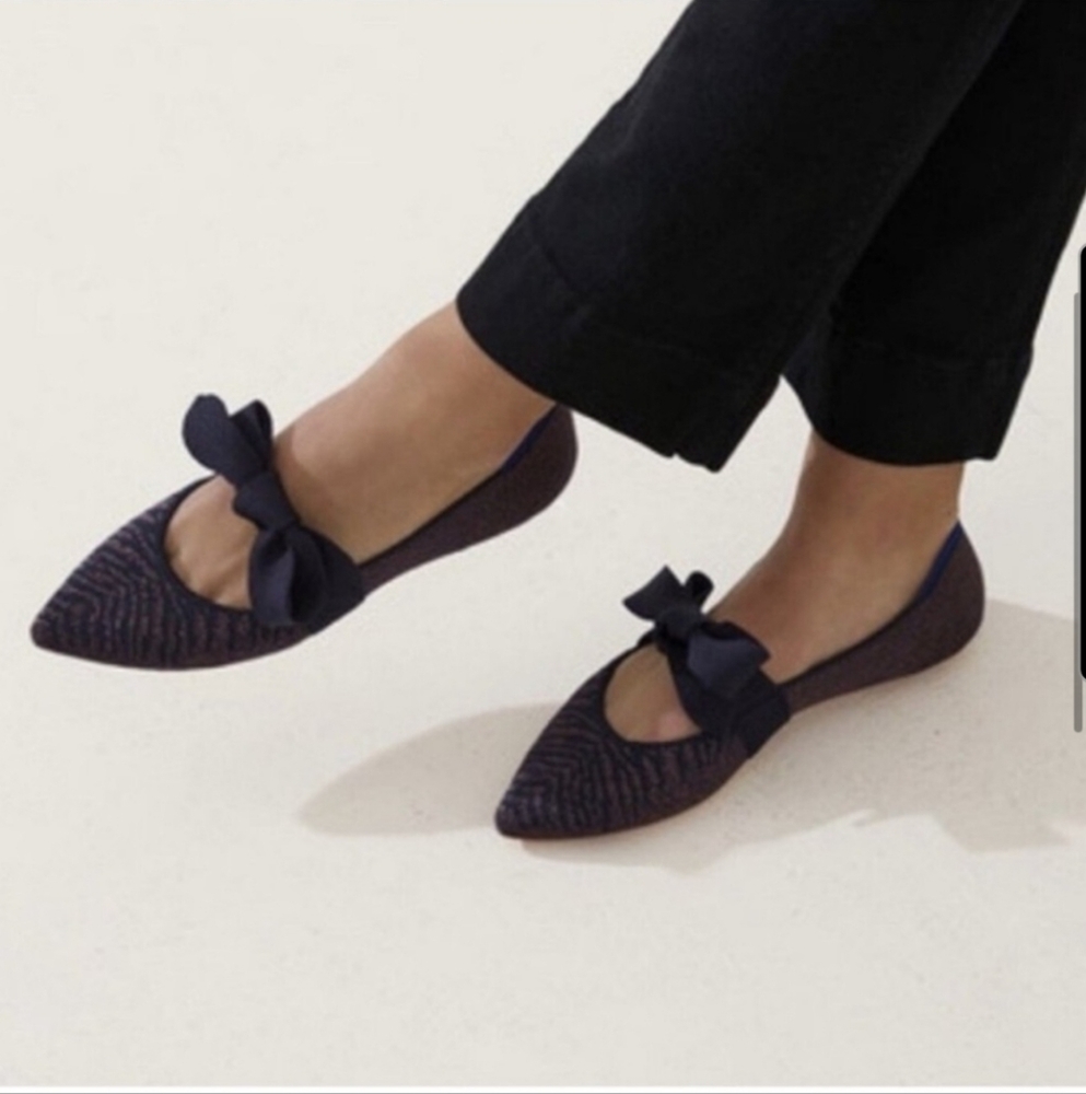 Rothy’s Mary Jane Point Flat Twilight Metallic Limited Edition Bow Ballet 10